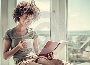 Beautiful Afro American girl at home