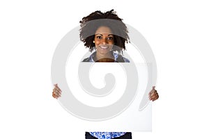 Beautiful afro american Woman with blank whiteboard