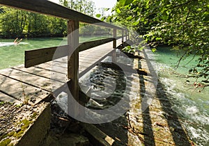 Beautiful Ager river in Austria with the color green of the river.