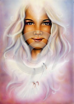 Beautiful airbrush painting of a young girls angelic face with