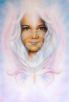 beautiful airbrush painting of a young girls angelic face with r