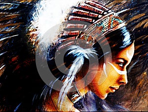Beautiful airbrush painting of a young indian woman wearing a bi