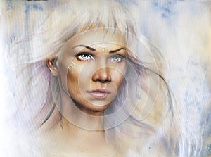 Beautiful airbrush portrait of a young enchanting woman warrior
