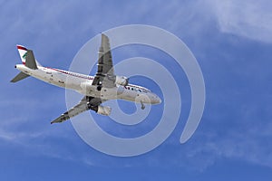 A beautiful airplane of the Middle East Airlines Air Liban ready to landing in Fiumicino international airport - Rome