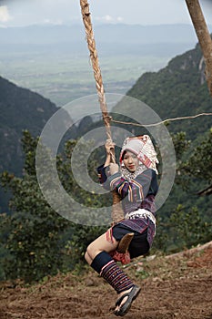 Beautiful Akha hill tribe girl on Doi Mae Salong, Chiang Rai.