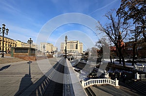 Beautiful Alexander Garden near the ancient Kremlin winter, Moscow, Russia