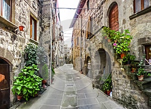 Beautiful alleyway in the historic town of Vitorchiano, Lazio, Italy