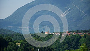 The beautiful Alpago with the lake of Santa Croce in the background