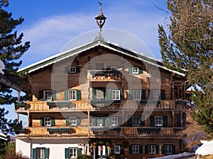 Beautiful alpine building during Christmas photo