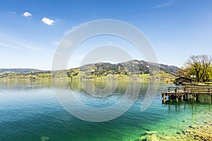 Beautiful alpine lake Attersee with crystal water