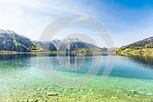 Beautiful alpine lake Attersee with crystal water