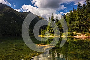 Beautiful alpine lake in the mountains, summer landscape, Morske Oko, Tatra Mountains, Poland