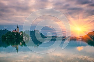 Beautiful alpine lake, nature landscape, Bled, Alps, Slovenia