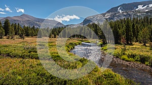 Beautiful alpine landscape along the picturesque Tioga Pass, California, USA.