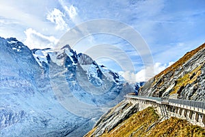 Beautiful alpine mountains, top of the Grossglockner mountain, Austria. Fresh clean air, nature background. On the tops of the