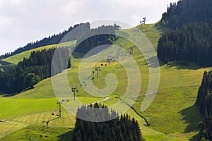 Beautiful Alps mountains landscape with Zwolferkogel cable car, Hinterglemm, Austria