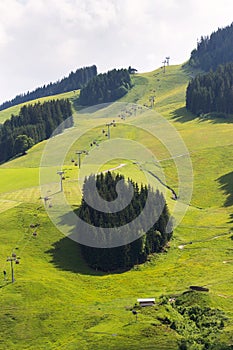 Beautiful Alps mountains landscape with Zwolferkogel cable car, Hinterglemm, Austria