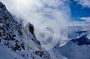 Beautiful Alps view from Kaunertal Glacier with blue skay and white snow. 3000 meters photo