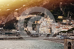 Beautiful Amalfi coast in Italy on sunset