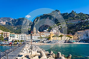 Beautiful Amalfi with comfortable beaches and azure sea in Campania, Italy
