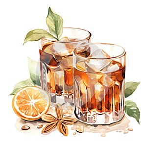 beautiful Amaretto Liqueur watercolor drink clipart illustration