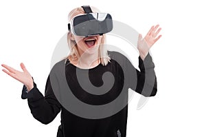 Beautiful amazed woman experiencing virtual reality