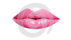 Beautiful amazing lovely pink lipstick lips on white background