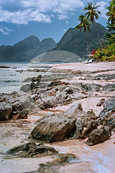 Beautiful amazing nature scenery. Tropical landscape in Philippines. beach at low tide with great mountains. Travelling