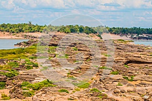 Beautiful amazing of rocks, Natural of rock canyon in mekhong river