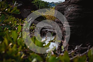 Beautiful amazing of rocks, Natural of rock canyon in mekhong river