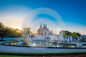 Beautiful and amazing white art temple at Wat Rong Khun Chiang Rai, Thailand It is a tourist destination.