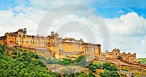 Beautiful Amber Fort in Jaipur, Rajasthan, India. Panorama