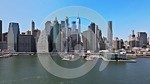 Beautiful America of aerial view on New York City Manhattan skyline panorama with skyscrapers over Hudson River