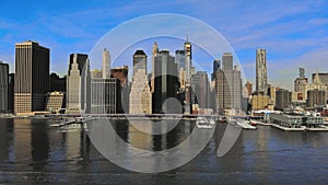 Beautiful America of aerial view on New York City Manhattan skyline panorama with skyscrapers over Hudson River