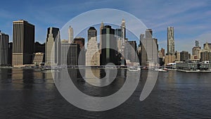 Beautiful America of aerial view on New York City Manhattan skyline panorama with skyscrapers over Hudson River