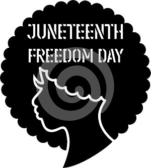 Beautiful American black woman silhouette. Girl character design. Afro woman face. Juneteenth concept.