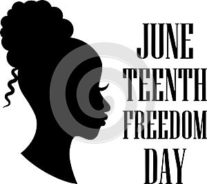 Beautiful American black woman silhouette. Girl character design. Afro woman face. Juneteenth concept.