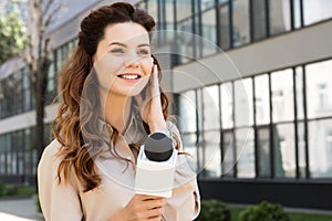 beautiful anchorwoman taking interview