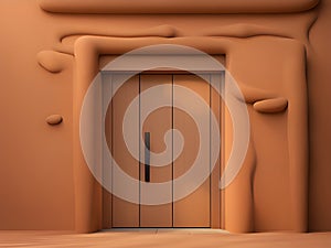 The beautiful ancient abandoned ruins mud or clay wall and wooden door of old house