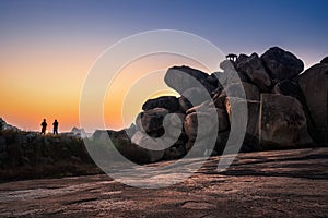 Beautiful ancient architecture of temples on Hemakuta Hill, Hampi, Karnataka, India