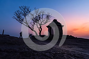 Beautiful ancient architecture of temples on Hemakuta Hill, Hampi, Karnataka, India