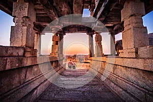 Beautiful ancient architecture of temples on Hemakuta Hill, Hampi, Karnataka, India