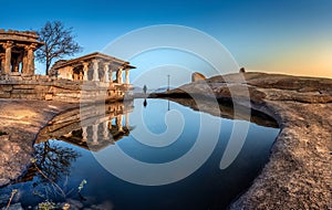 Beautiful ancient architecture of temples on Hemakuta Hill, Hampi, Karnataka, India