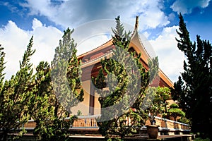 Beautiful Ancient Asian Temple with Pagoda among Trees