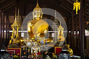 Beautiful ancient buddha and antique deity old angel of Wat Mahathat Worawihan temple for thai people travelers travel visit and