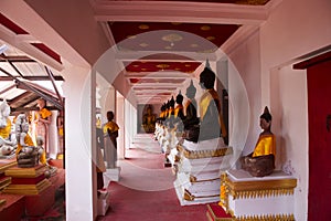 Beautiful ancient buddha and antique deity old angel of Wat Mahathat Worawihan temple for thai people travelers travel visit and