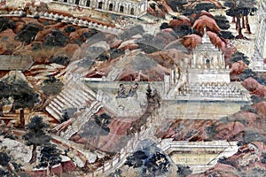 Ancient Buddhist Ayutthaya Style Ceiling Mural Paintings at Kyauk Taw Gyi Temple photo