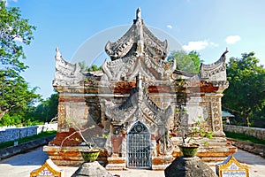 Beautiful Ancient Buddhist Ayutthaya Style Maha Thein Taw Gyi Temple Ruins in Inwa, Myanmar in Summer