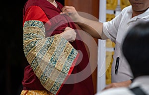 Beautiful ancient dress in the show Khon performing Thai classical dance