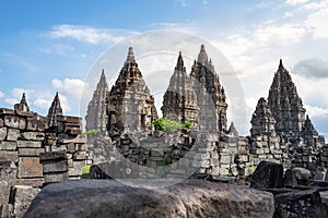 Beautiful ancient Hindu Temple under the bright blue sky.